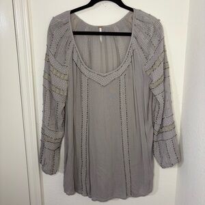 Free People Gray Beaded Embroidered Tunic Top size small